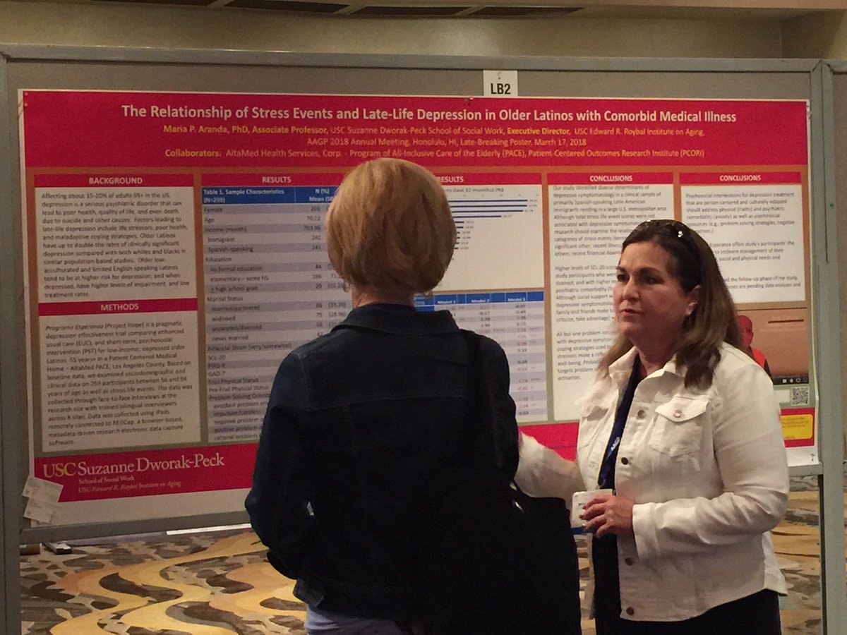 USCRoybal's tweet photo. Roybal Executive Director #DrMariaAranda presenting her poster at AAGP's #AAGP2018 last week https://t.co/UfbPozQprE