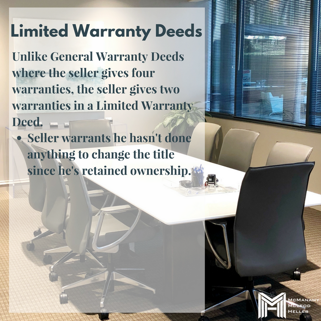 MMHFirm's tweet image. We've got Round Two of our three-part series on Deeds!  This week is all about Limited Warranty Deeds.  Swipe through to see the details and click the following link to learn more!  bit.ly/typesofdeeds  #weeklyinfo #mmhfirm #deeds