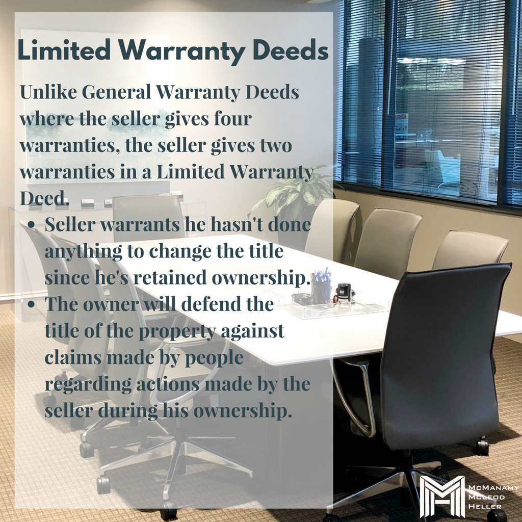 MMHFirm's tweet image. We've got Round Two of our three-part series on Deeds!  This week is all about Limited Warranty Deeds.  Swipe through to see the details and click the following link to learn more!  bit.ly/typesofdeeds  #weeklyinfo #mmhfirm #deeds