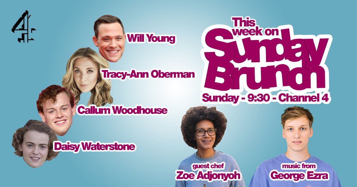 SundayBrunchC4's tweet image. HELLLLLOOOOO SUNDAY! 😎

We have @willyoung, @TracyAnnO, @cal_woodhouse, @DaisyWaterstone plus @ZoeAdjonyoh is cooking for us, @george_ezra is singing for us, @markdredge is pouring some beers for us! 

🕐Don't forget to put your clocks forward as well! 🕐