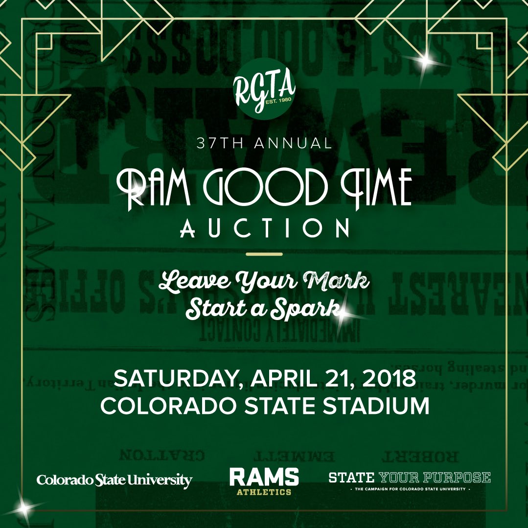 CSURamClub's tweet photo. We’re one month out from the Ram Good Time Auction which will be held for the first time in the Colorado State Stadium. Don’t miss your chance to #StartASpark by supporting student-athletes and #LeaveYourMark on CSU. #RamGoodTime #ColoradoState
https://t.co/o5JzEBjdes https://t.co/NknYZjpNon