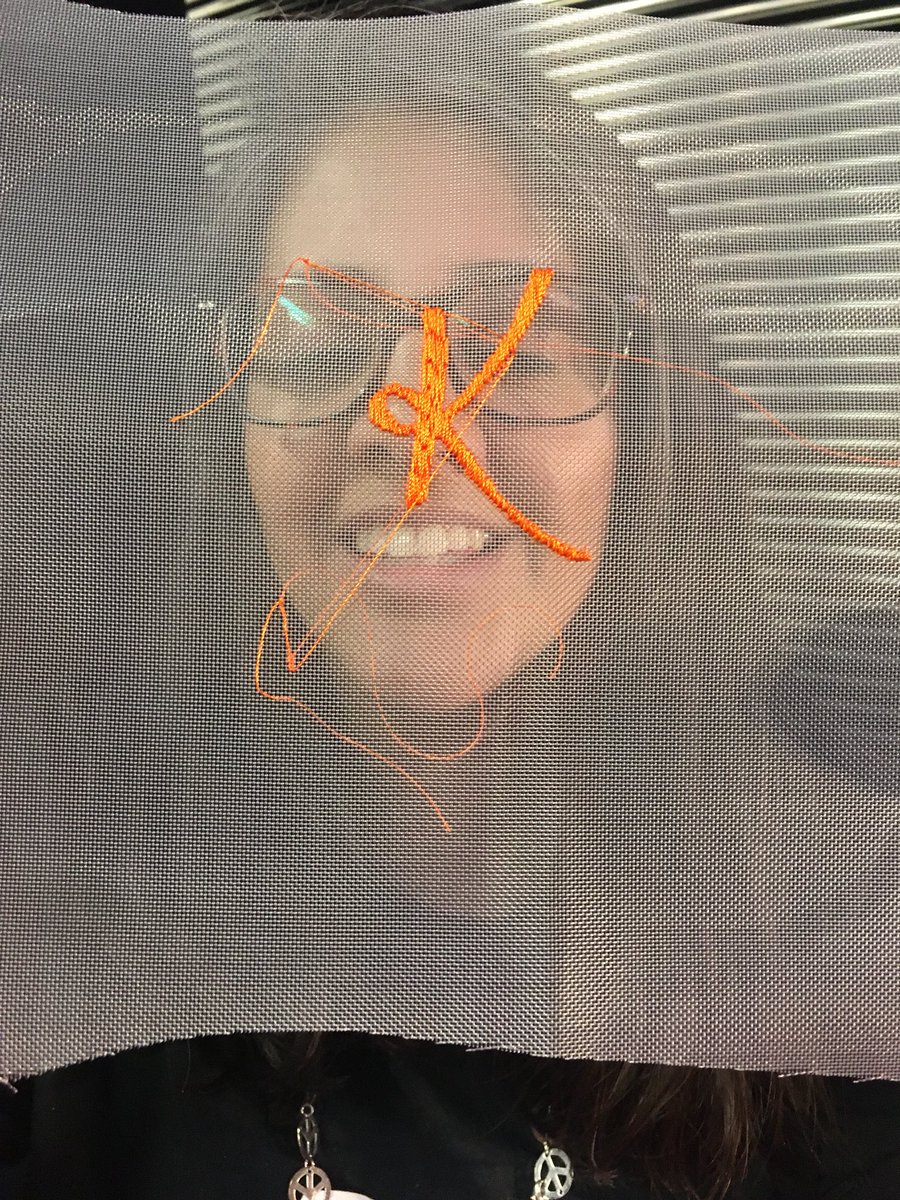 MrJamesRomero's tweet photo. Really loved the digital embroidery at #Impfringe tonight with former @IDE_RCA & @ImperialDE student @sabina__weiss - turning my wife @KrishnaMaroo’s sketched ‘K’ into a digitally stitched textile motif https://t.co/uOE60CLvhu
