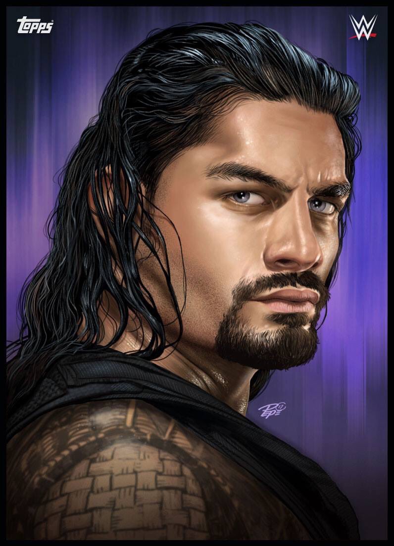 DarrinPepe's tweet photo. Here is my WWE Topps SLAM 17 illustration I painted of Roman Reigns! #wwe #WrestleMania #topps #slam18 https://t.co/54QahDzkIk