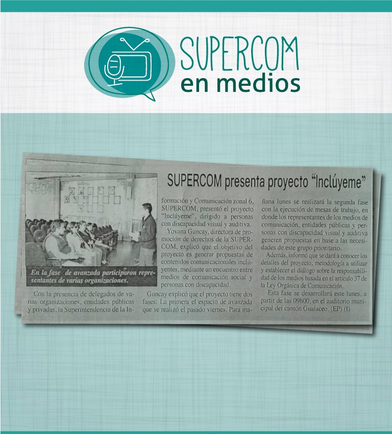 SupercomZona6's tweet photo. 📰Semanario El Pueblo de #Gualaceo: Supercom presenta proyecto "Inclúyeme"
#SupercomEnMedios https://t.co/IitK5TrmZy