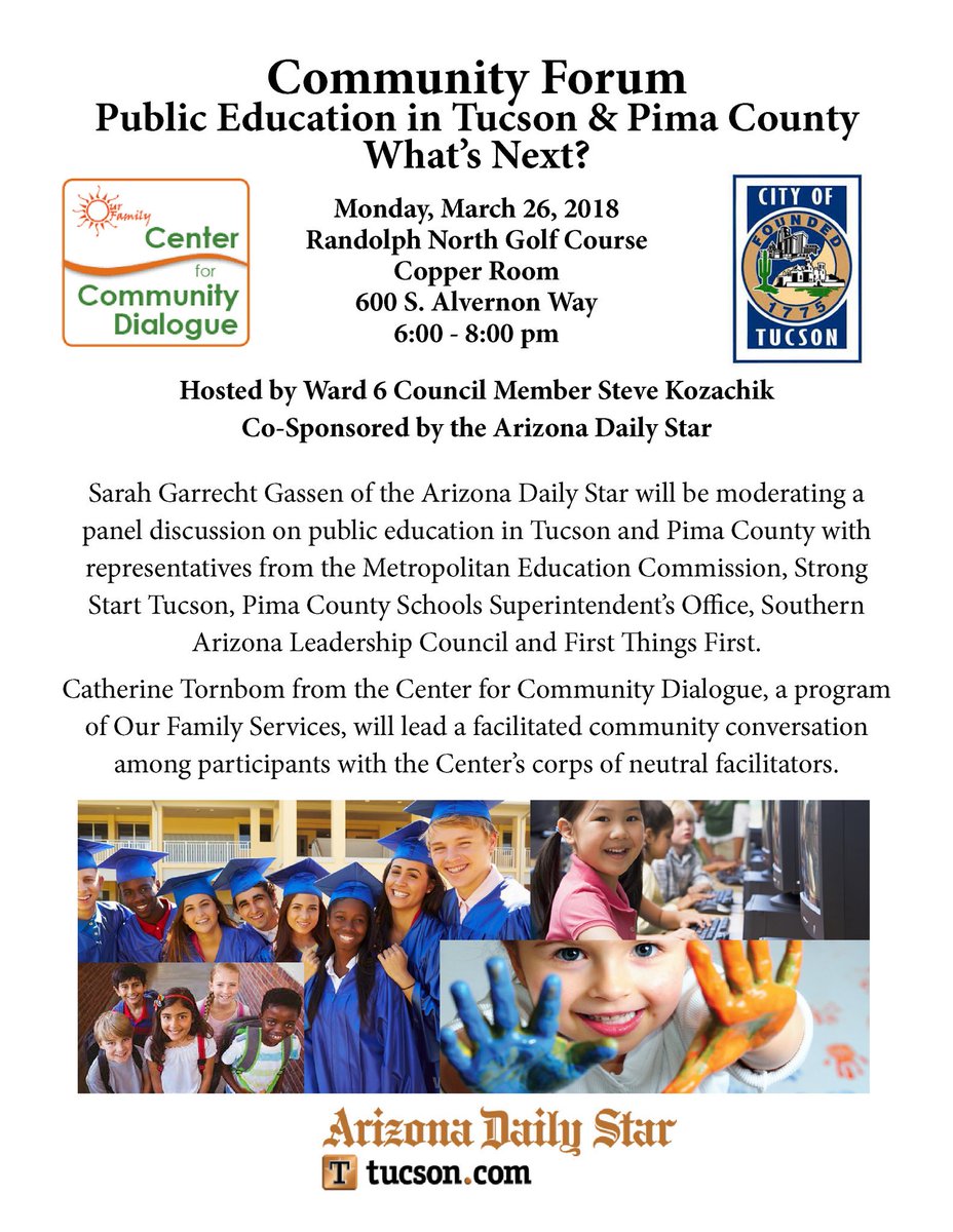 Pima County School Superintendent's Office (@pimaschoolsup) on Twitter photo Please join us on March 26th for this Community Forum on Public Education in Pima County & Tucson. Thanks to <a href="/SteveKWard6/">Steve Kozachik</a>, <a href="/TucsonStar/">Arizona Daily Star</a> for co-hosting! @pimaarizona <a href="/cityoftucson/">City of Tucson</a> Please join us on March 26th for this Community Forum on Public Education in Pima County & Tucson. Thanks to <a href="/SteveKWard6/">Steve Kozachik</a>, <a href="/TucsonStar/">Arizona Daily Star</a> for co-hosting! @pimaarizona <a href="/cityoftucson/">City of Tucson</a>