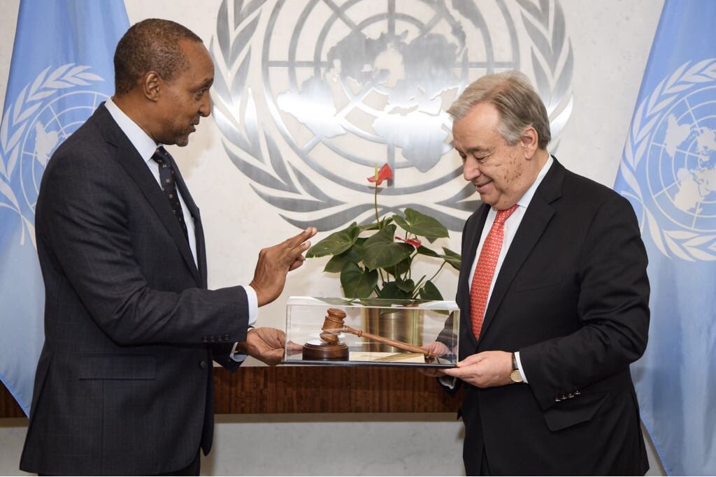 AmbMKamau's tweet photo. Today I bid farewell to @secgen António Guterres. And handed over the gavel used to adopt the historic#SDGs and the #2030Agenda. 7 years working at the #UN and @KenyaMissionUN has been an honor and pleasure. https://t.co/X60Q1MzOMW