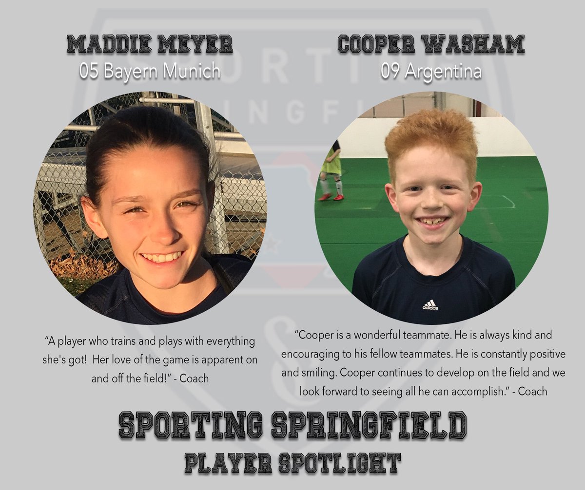 sportingsgf's tweet photo. Meet two more of our club’s awesome players! 05 Maddie Meyer and 09 Cooper Washam! A big thanks to these players for helping make our club what it is today! Go Sporting! #OneCrestOneClub #PlayerSpotlight #SportingSpringfield #SportingProud https://t.co/mHlPjy8DpP