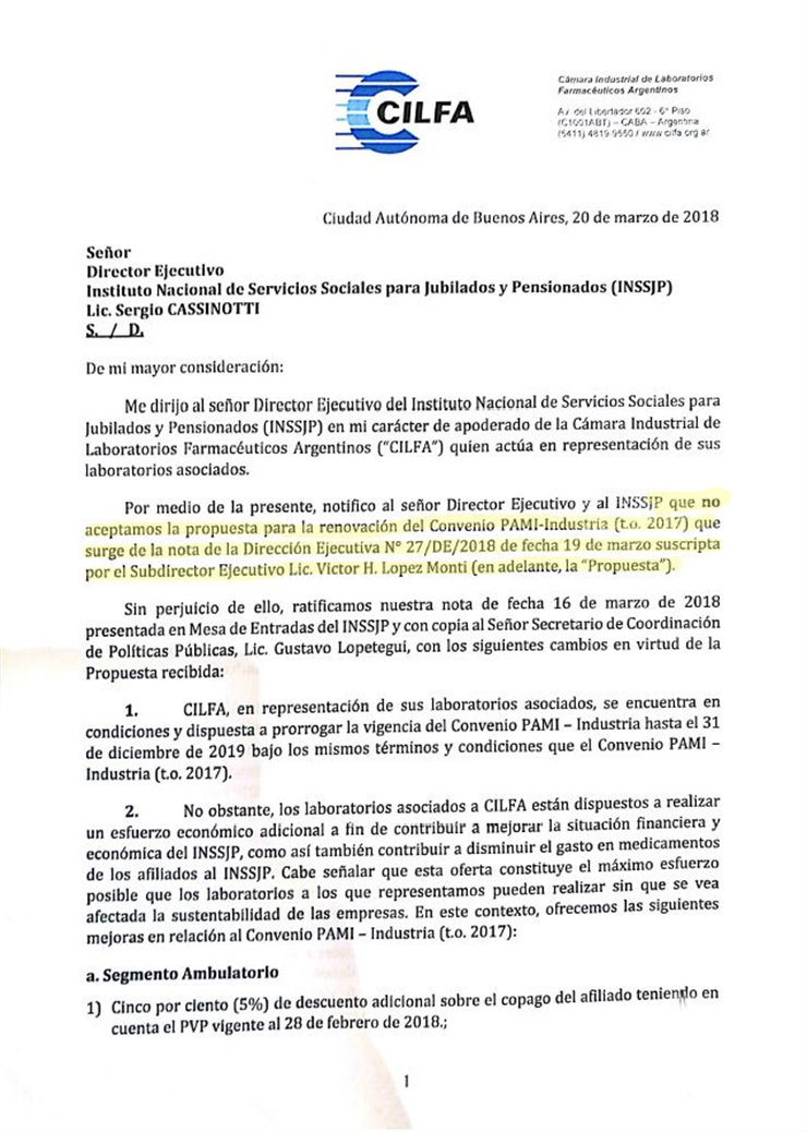 docdalessandro's tweet photo. #CILFA, una de las que componen la industria farmacéutica, no acepta las condiciones impuestas por el #Pami sobre los medicamentos para los #jubilados.

En una carta enviada ayer, manifestó no estar de acuerdo con la medida.

¿Y ahora? Que los jubilados no sean el pato de la boda https://t.co/XR4qIEfi6P