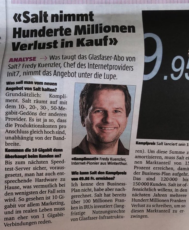 kuenzler's tweet photo. Meine Einschätzung zum @SaltMobile_DE Kampfpreis für #FTTH Abos im @Blickch - auch in der Printausgabe des heutigen @blickamabend (gekürzt). https://t.co/tUtUJnDeBA #Fiber7 #saltattack @zattoo @ThBenkoe https://t.co/E9acS7qIiF