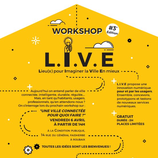AlexandreGarcin's tweet photo. Le prochain atelier #codesign du Laboratoire pour Imaginer la Ville En mieux (L.I.V.E), c'est le 6 avril à partir de 14h à @LaCPublique à #Roubaix : "Une #villeconnectée, pour quoi faire?" C'est ouvert à tous, habitants et professionnels. Inscription ici: https://t.co/O1CWVykTBU https://t.co/a0xgMuLCU4