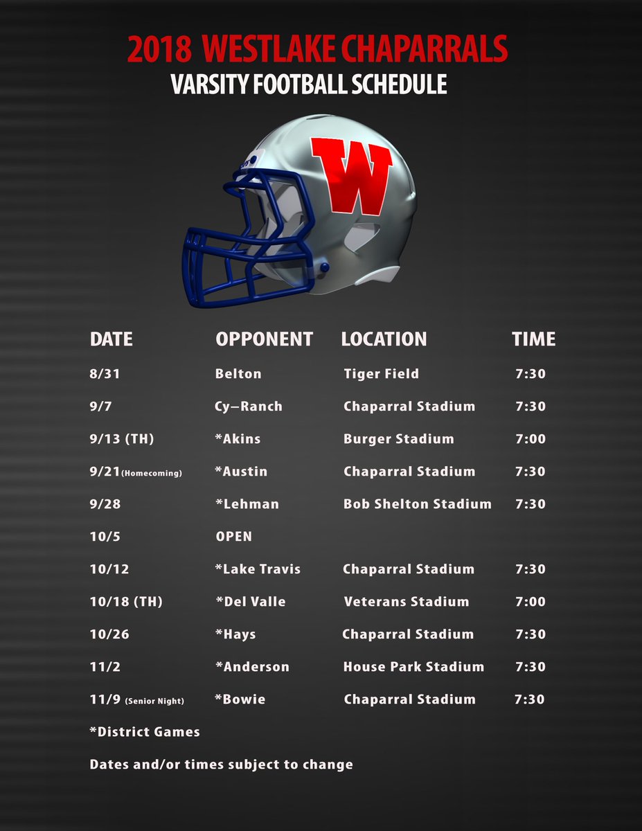 The 2018 Football season schedule features familiar foes and two Thursday night games. #GoChaps 🏈