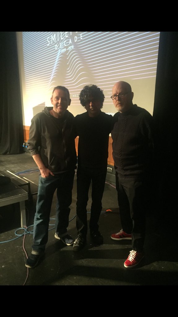 nickhalkes's tweet photo. Flying visit to #smilefestdecade @solentmusic Southampton today - producer/mixer  @jagzkooner1  (primal scream/manics) , the man who signed Oasis : Alan McGee and myself lurking in the shadows. https://t.co/4VBAvgcMBZ