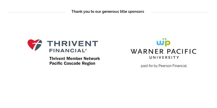 PortlandGFB's tweet image. Thank you to our Title Sponsors—Thrivent Financial and @WarnerPacific for your support of the #PDXGFB. You’re generosity is creating new avenues for forgiveness and love to reach further.