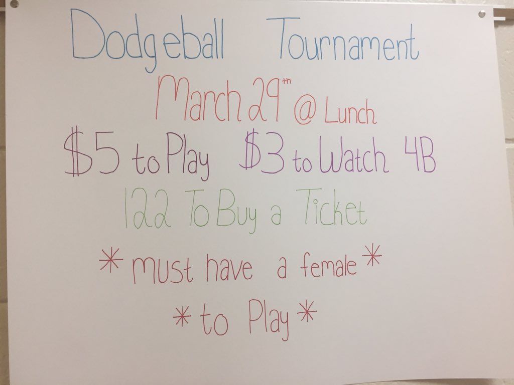 BCHS2018's tweet photo. Hey guys! Be sure to get your teams ready to play for the dodgeball tournament! 🤙🏾 https://t.co/23aljBDmTK