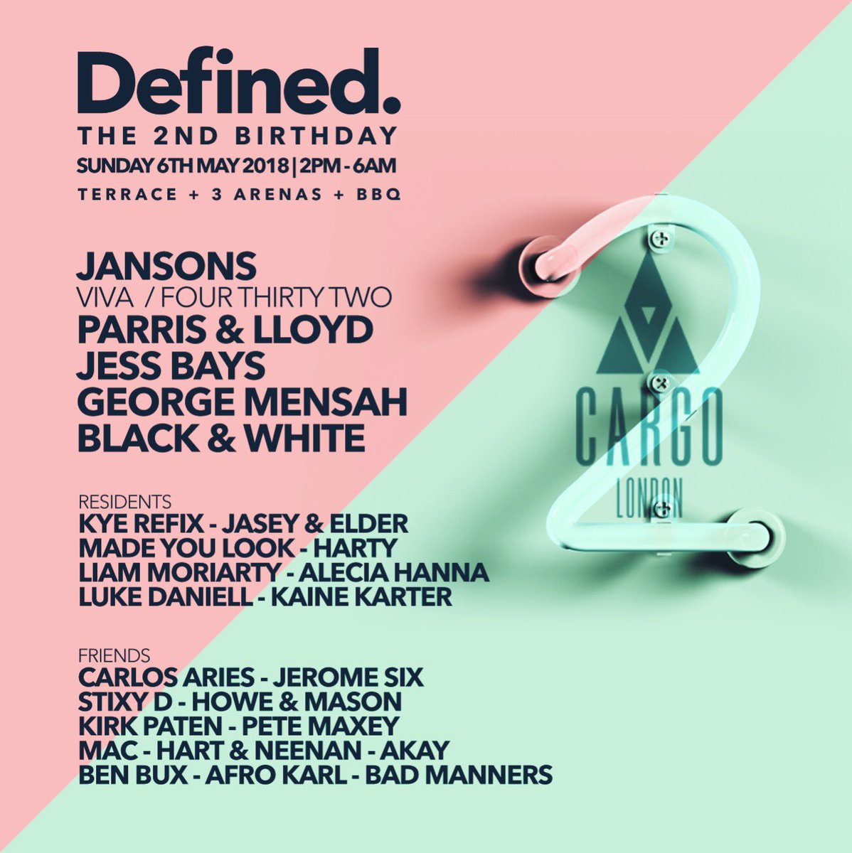 Buzzing to announce the line up for our 2nd birthday <a href="/Cargo_LDN/">Cargo</a> bank holiday Sunday 5th May 2018 with a 16 hour day &amp; night party ✨
