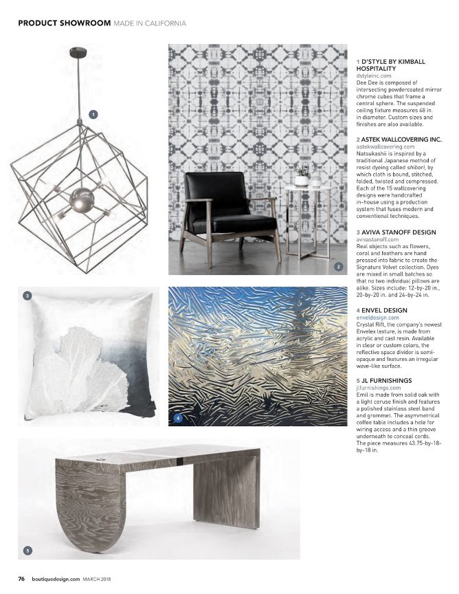 EnvelDesign's tweet photo. Check out our brand new ENVELEX texture, Crystal Rift, highlighted in @BoutiqueDesign Magazine's March issue! We'll be showcasing this at @BDwestfair 2018 in Booth 1213 #enveldesign https://t.co/PcXU8RpQBQ