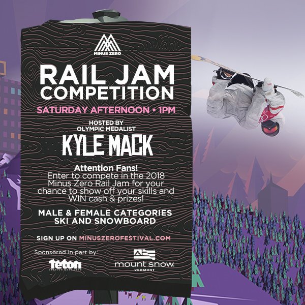 ❄️ INTRODUCING THE #MINUSZERO2018 #RAILJAM! ❄️Hosted by Olympic Medalist <a href="/_KyleMack/">Kyle Mack</a>!
Fans are invited to compete in the 4 categories for their chance to win CASH Prizes &amp; much more!  
For additional information &amp; to enter visit: minuszerofestival.com/railjam/