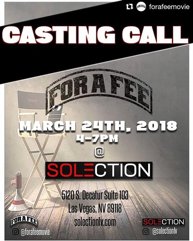 #Repost @forafeemovie (@get_repost)
・・・
This Saturday at @solectionlv... come down & get casted for Season 2 of For A Fee, plus meet some of the cast members from Season 1. Join us for prize giveaways, discounts on select items, and become a part of … ift.tt/2HSF4p0