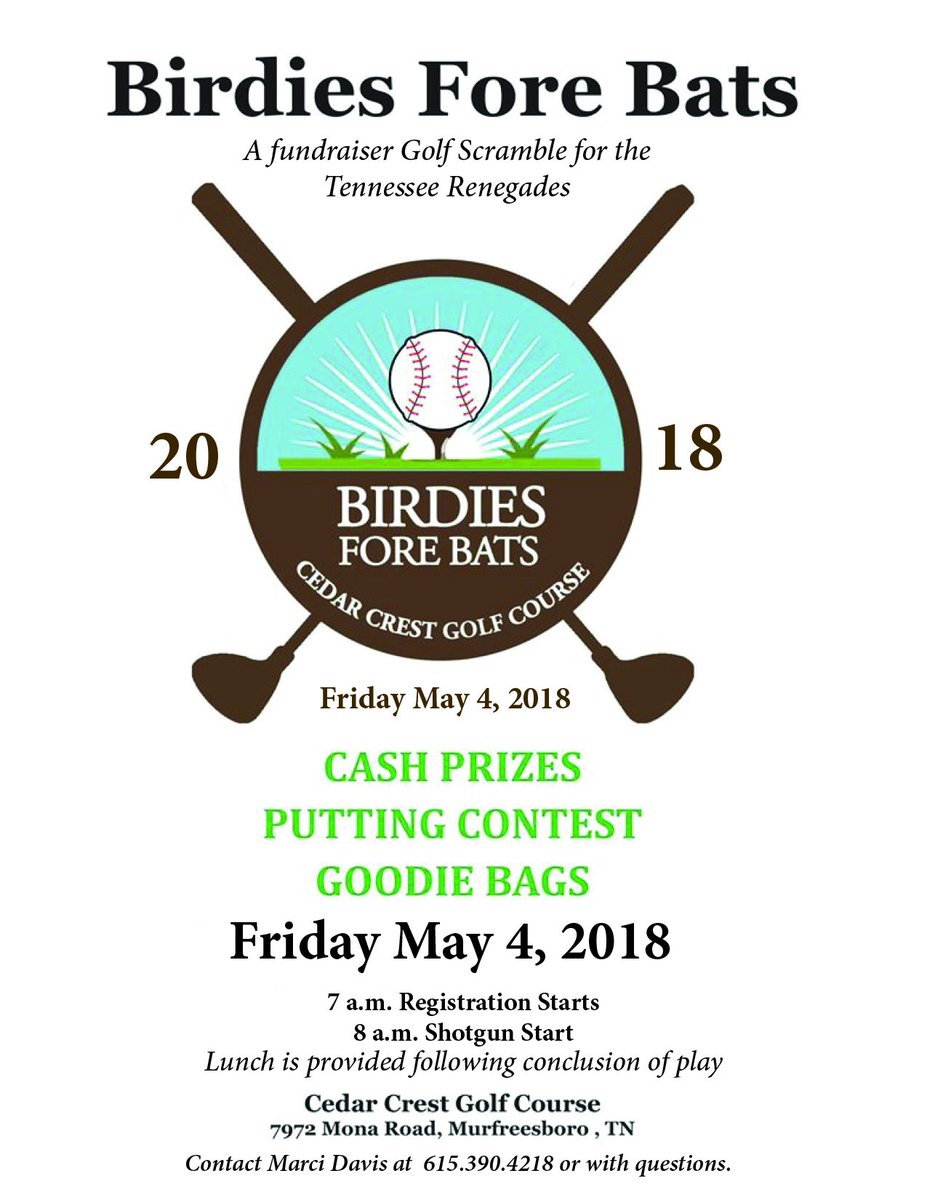 Cedar Crest is proudly hosting the Birdies Fore  Bats tournament May 4th. the dead line to enter is May 1st