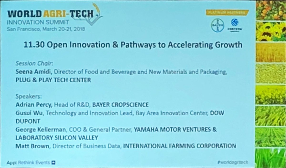 Great to hear the term open innovation and agriculture in the same sentence <a href="/WorldAgriTech/">World Agri-Tech</a> Innovation Summit. Very interesting panel session. <a href="/impactinnov/">Impact Innovation</a> @AdvanceQld <a href="/Startupaus/">This Week in Australian Startups</a>