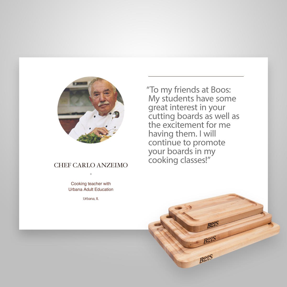 johnboosco's tweet photo. Chef Carlo Anzeimo from Urbana Adult Education loves being able to show off our great products to his students! #JohnBoos #BoosBlocks #BoosBlock https://t.co/d5fgEm5qqh