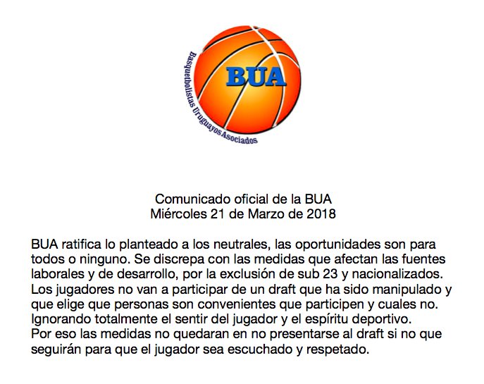 Comunicado oficial de la BUA.
Agradecemos difusión.