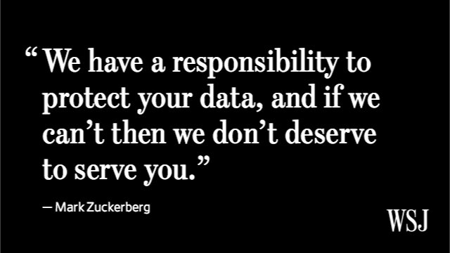 WSJ's tweet image. Read Mark Zuckerberg’s full statement on data use by Cambridge Analytica: on.wsj.com/2FVetuM