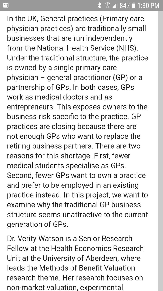 Interesting talk tomorrow about why the traditional GP business structure seems unattractive to newer GPs in the UK. Seems similar to the BC experience.

There is a GoToMeeting link for virtual attendance.

#PatientMedicalHome
 chspr.ubc.ca/2018/02/28/chp…

@DrShelleyRoss 
@DrRitaMc