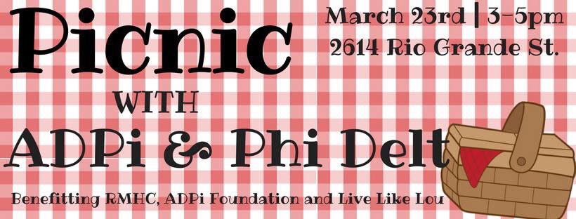 Don’t forget to add Picnic with ADPi &amp; Phi Delt to your Round Up schedule! Snow cones 🍧, crawfish 🦐, face painting 🎨 &amp; more, all for philanthropy!