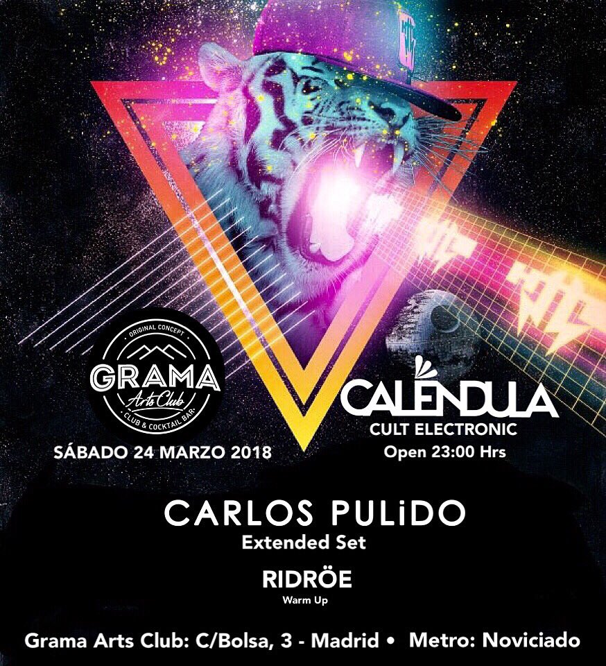 Calendula_Elect's tweet photo. #SABADO #MADRID #GRAMARTS @CarlosPulidodj extended set #RIDRÖE Warm Up 
Os esperamos para no dejar de bailar con nuestros artistas #showcase #calendula #cultelectronic https://t.co/XG4uG3P66I