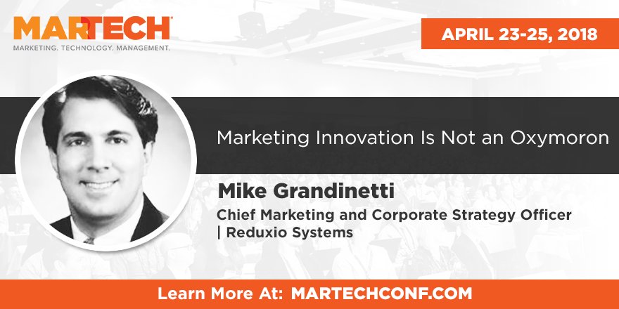 martechismktg's tweet photo. Join Chief Marketing and Corporate Strategy Officer, Mike Grandinetti of @ReduxioSystems (Also a #TheStackies Award winner!) on how to successfully implement a disruptive marketing plan at #MarTech in San Jose, April 23-25! https://t.co/1ajS13vAtx https://t.co/Alxwpba8g4