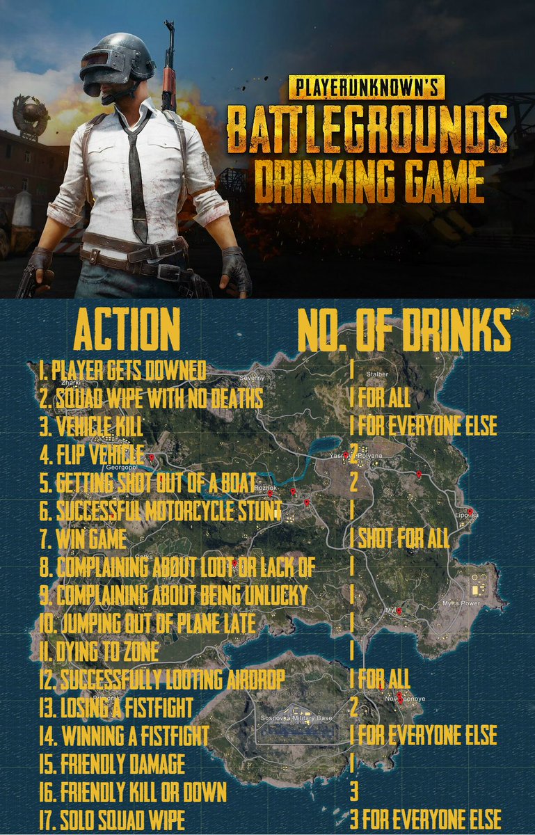 pubgdailyhumor's tweet photo. Ok....what we all have been waiting for!!!! Tag someone to drink 🍸 🍺 with! @drunk #drinkingames #PUBG https://t.co/mLEQur2M4s