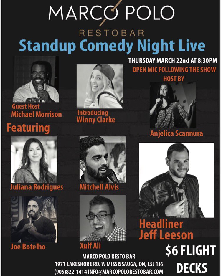 MarcoPolo_Resto's tweet photo. It’s Comedy Night at Marco Polo tomorrow night!!! Make sure to catch the show starting at 8:30PM! Enjoy it with our flight decks on sale for $6! #comedy #comedynight #mood #thursday #thirstythursday #flightdecks #yummy #laughs https://t.co/O5CnzbXnzD