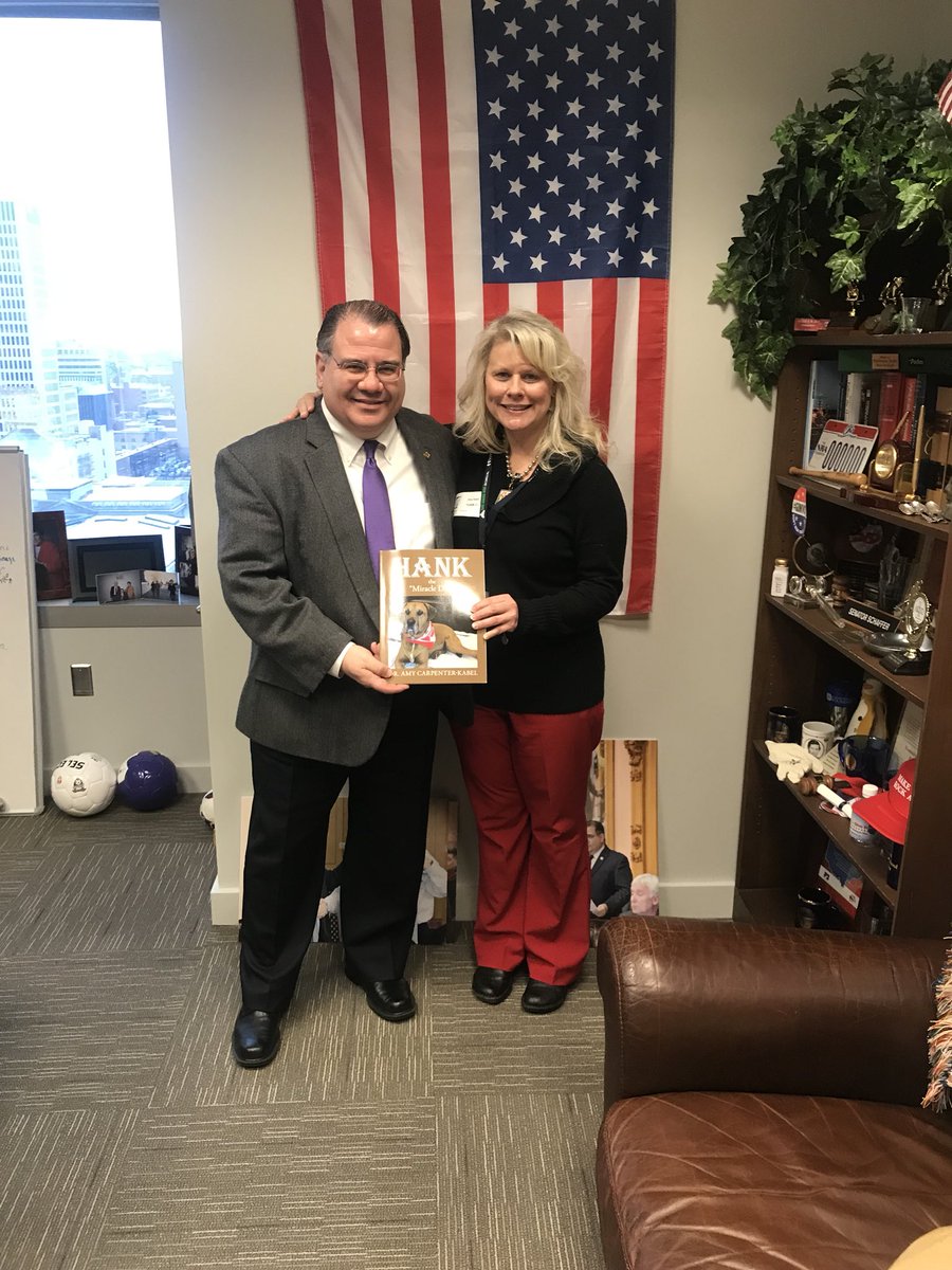 Met with Dr. Amy Kabel of the Hank Kabel Sarcoma Foundation today. She is doing great things to bring awareness to canine cancer and help raise funds for research.  She presented the office with a signed copy of her book, "Hank, the Miracle Dog."  Thanks so much for all you do!