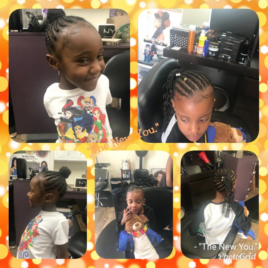 TheNewYou2005's tweet image. These two little cuties are so precious😘😘 #cornrowstyles #cornrowponytail #kidstyles 👶🏾👧🏾 #cute "The New You."✂💺