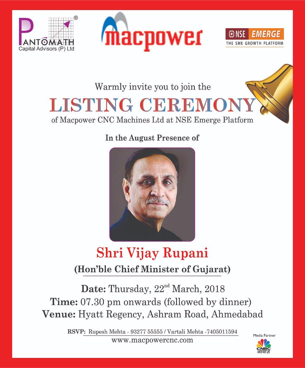 ListingCeremony of MacPower, biggest SME IPO of#Saurashtra Looking forward to receive Hon. CM, Gujarat @vijayrupanibjp on momentous occasion