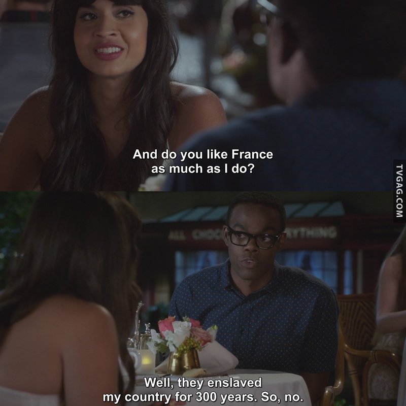thetvgag's tweet photo. Do you like France as much as I do?
#thegoodplace #oneliners #funny #lmao #lol #memes #jokes #dailymemes #humor #funnymemes #quotes #funnyquotes #tvquotes #funnytvquotes #sitcoms #TVGAG #laugh #sitcomhumor https://t.co/QjCOISUPqF