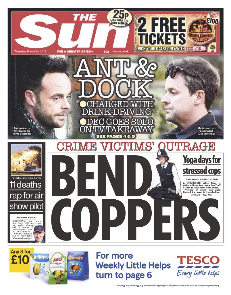 TheSun's tweet photo. Tomorrow's front page: Struggling police force gives officers two 'yoga days' off a year to help them beat stress https://t.co/8QlBMRP13C