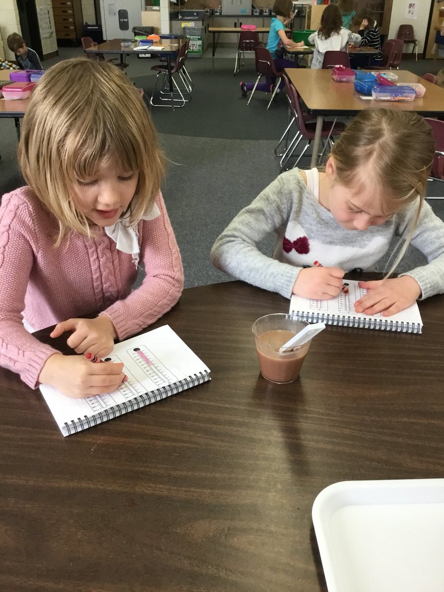 SteMarieIn403's tweet photo. Fun thermometer experiment with student chosen liquids: apple juice, hot chocolate &amp; ice water. https://t.co/OpiM2Z9pYy