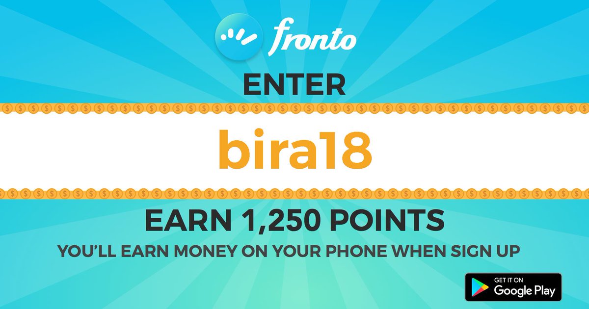 Join Fronto to earn money on your phone. Enter 'bira18' to start with bonus 1,250 Points. play.google.com/store/apps/det… #rewardapp #makemoney