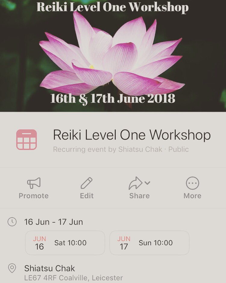 shiatsuchak's tweet photo. I'm very excited to announce the first of my #reiki level one workshops! Come along to the Shiatsu Chak, where we will create a wonderful safe, nurturing space within which to explore the reiki energy and it's uses.  Get in touch if you want to know more! #healing #reikienergy https://t.co/AMLOHDPo3y