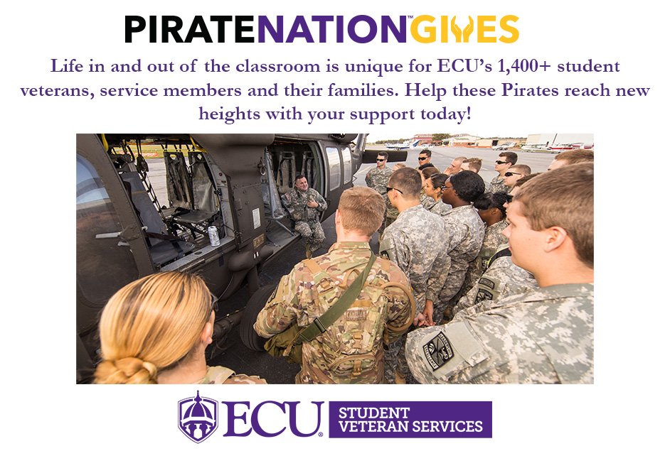 We have 108 student veterans graduating this spring.  Help us grow this number to be even bigger next year!  bit.ly/2G3Bw5Z #piratenationgives Inner Pirate <a href="/InnerPirate/">soni</a> <a href="/EastCarolina/">ECU</a> East Carolina University