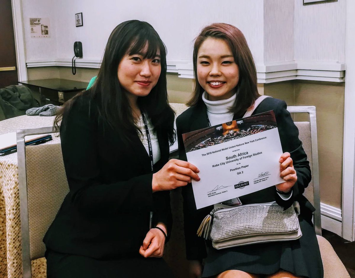 nmunwhs's tweet photo. Congratulations to our delegates Yuka and Hikari from Kobe City University of Foreign Studies for being awarded for their position paper! What a great achivement! 👌👏

#nmun2018 #nmun18 #nmunny #futurediplomats #outstandingornothing https://t.co/LZxTI9qkVo