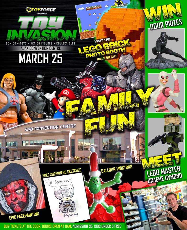 ToyForceCanada's tweet photo. We're not just an AWESOME Toy &amp; Comic Event, we're also very Family Friendly at #ToyInvasion!
• Children Under 5 are Admitted Free. 
(2 Free Children per paid Adult)
• FREE Superhero Sketches for Kids from @HeySamNoir!
• Lego© Master Build &amp; Photo Opportunities
(thread) https://t.co/IfmytiL8kJ
