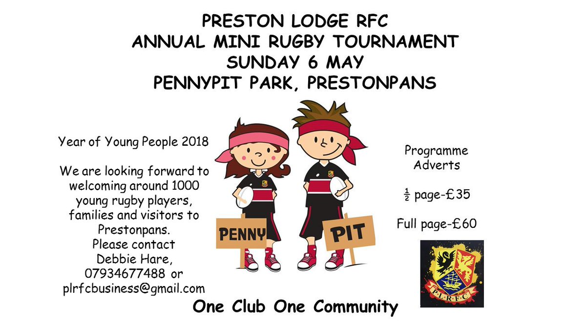 plrfcbusiness's tweet photo. Great opportunity to support @PrestonLodgeRFC mini rugby tournament. Advertising space in the tournament programme is now available!! https://t.co/wgl2D21r1Y
