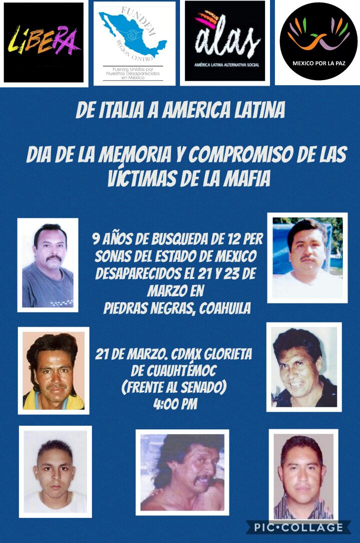 Hace nueve años desaparecieron 12 personas y seguimos sin saber de ellas, hoy las nombramos #MemoriayCompromiso por las víctimas de las mafias.