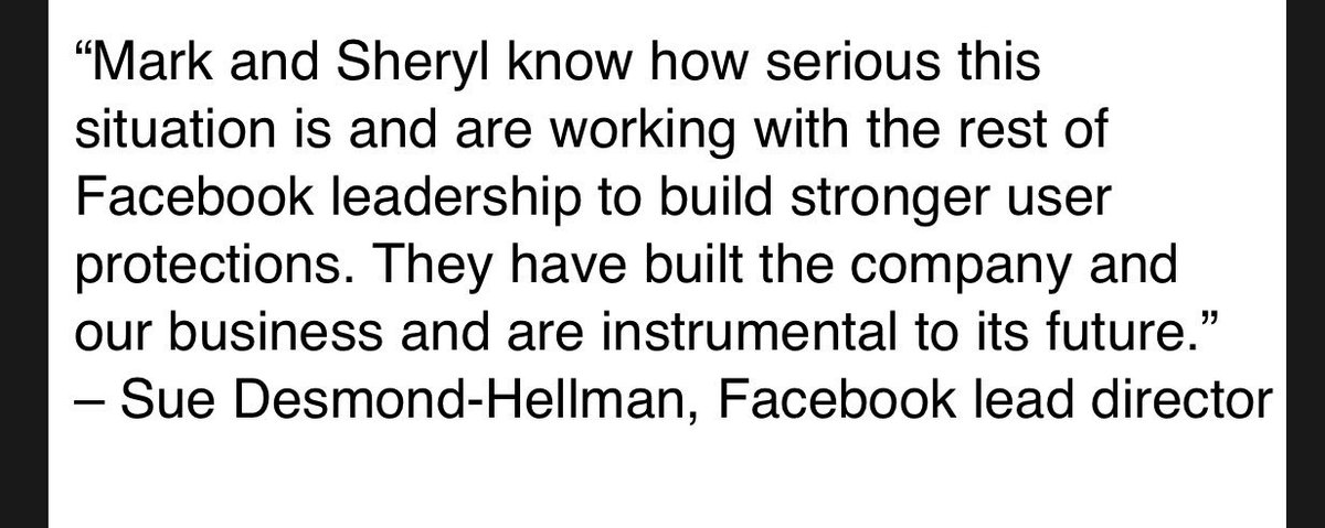 Wow, Facebook’s board put out a statement saying that they trust Zuckerberg and Sandberg are taking this seriously