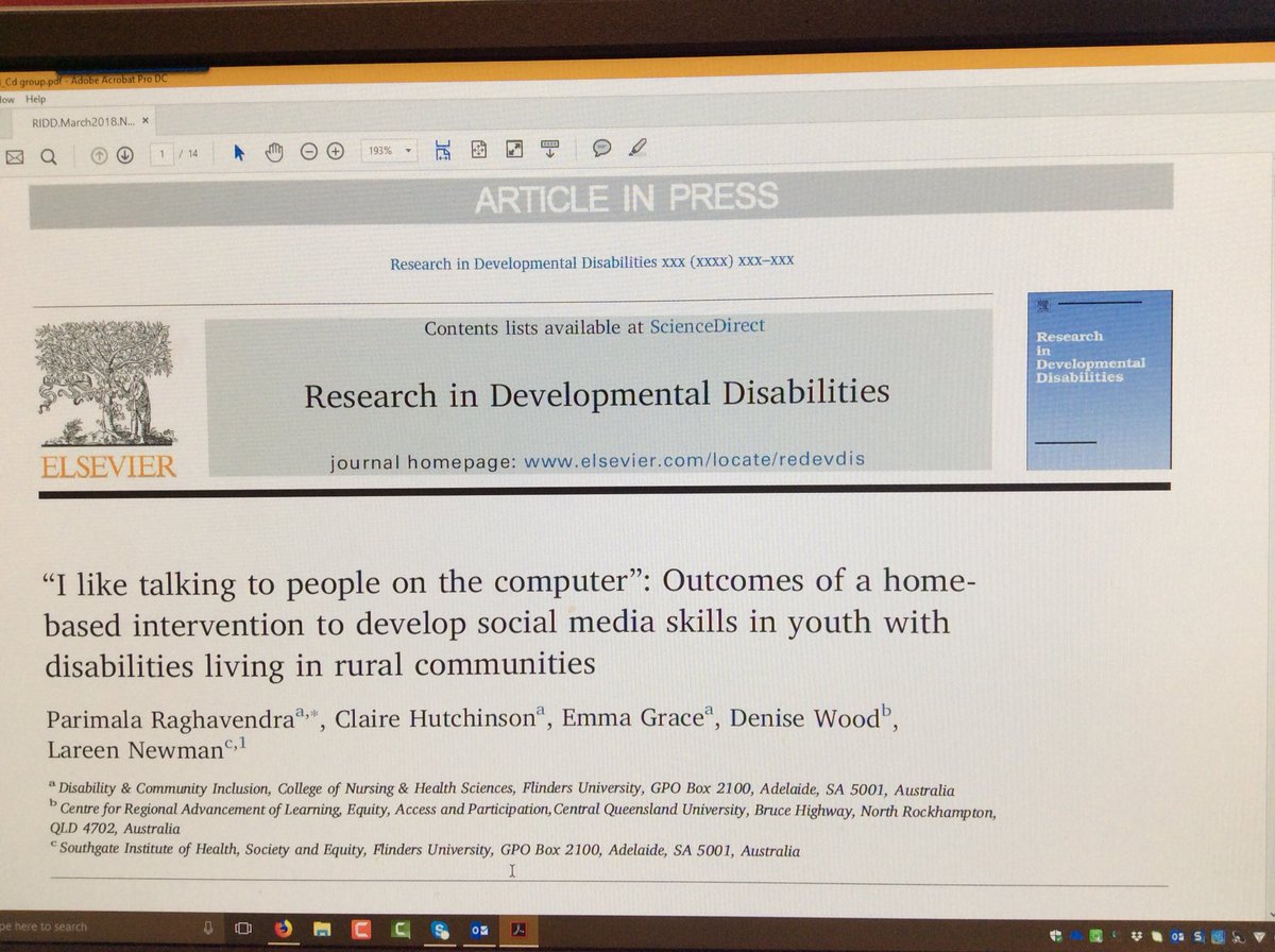 Good to get our  #social media# research published, #rural youth with disabilities# #RIDD# @Emmaslink <a href="/LareenNewman/">Lareen Newman PhD</a>