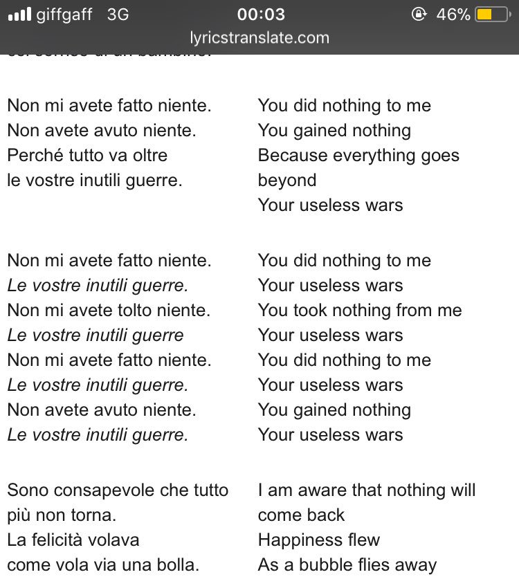 Team Meta Moro Uk On Twitter Here Are Non Mi Avete Fatto Niente Lyrics Translated Into English I Didn T Translate Them Thank You To Whoever Did Https T Co Z5jj2hfmrg Felicita e una spiaggia di notte l'onda che batte la felicita e una mano sul cuore piena d'amore la felicita e. team meta moro uk on twitter here