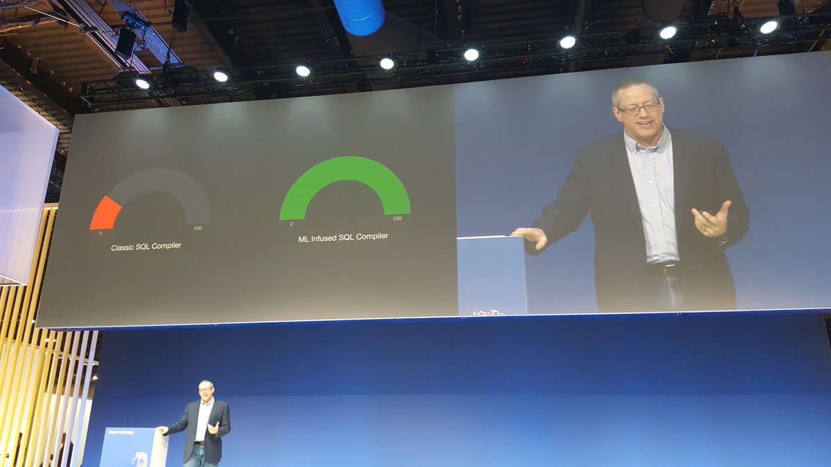 KateANichols's tweet photo. Classic versus ML infused SQL compiler. ML infused for the win! @samlightstone #think2018 #data #ML https://t.co/kdD7ZYidX1